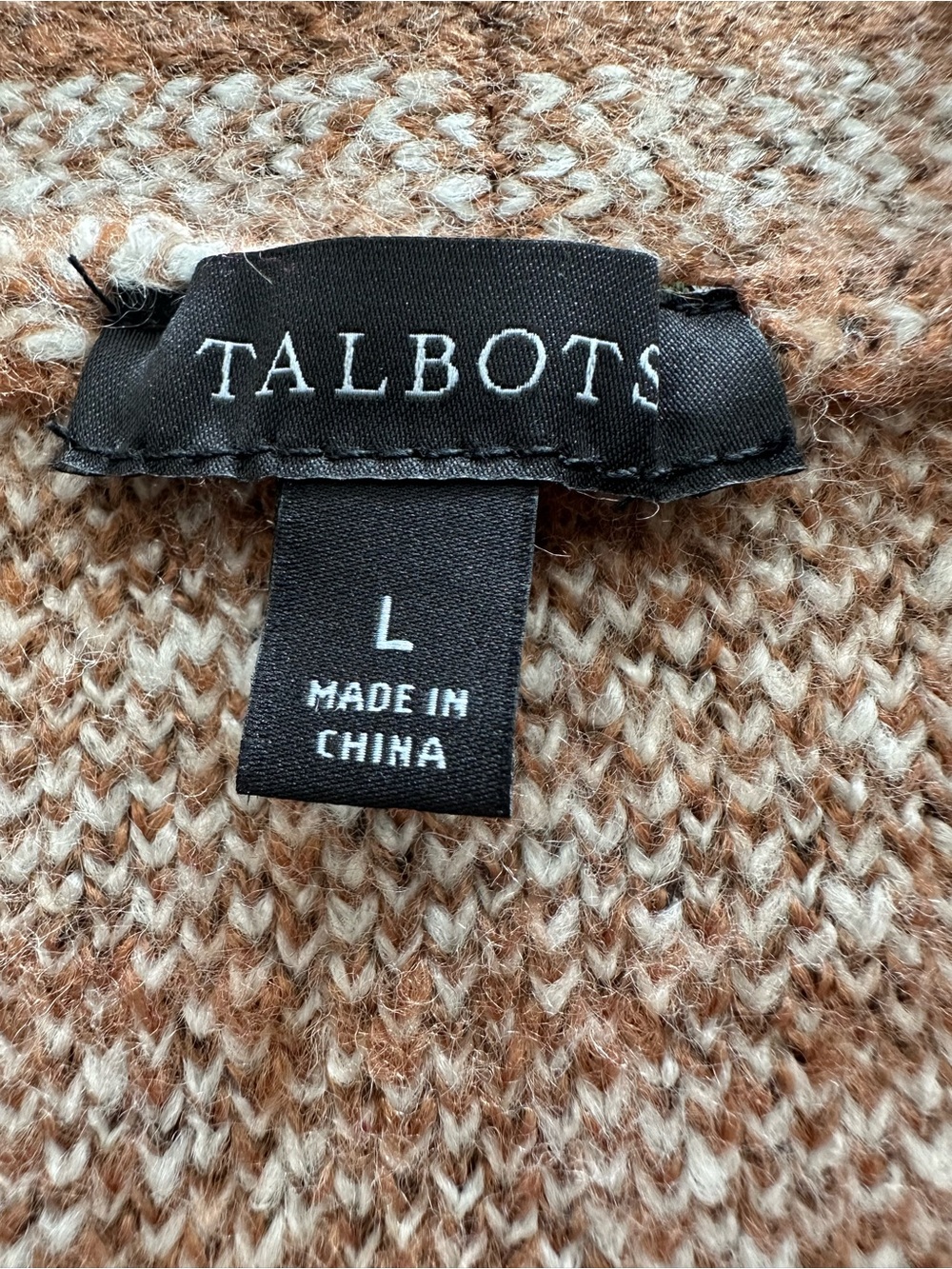 Talbots Plaid Open-Front Cardigan brown and cream size large - Picture 8 of 12